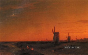 Aivazovsky Ivan Constantinovich Landschaft mit Windmühlen Ivan Aivazovsky Ölgemälde